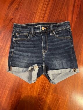 American Eagle Outfitters Dark Blue Rolled Hem Denim Shorts